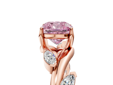 Rose gold Fancy Pink Cushion Cut Solitaire Twisted Band Marquise Accent Prong Setting Ring_5