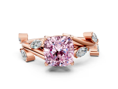 Rose gold Fancy Pink Cushion Cut Solitaire Twisted Band Marquise Accent Prong Setting Ring