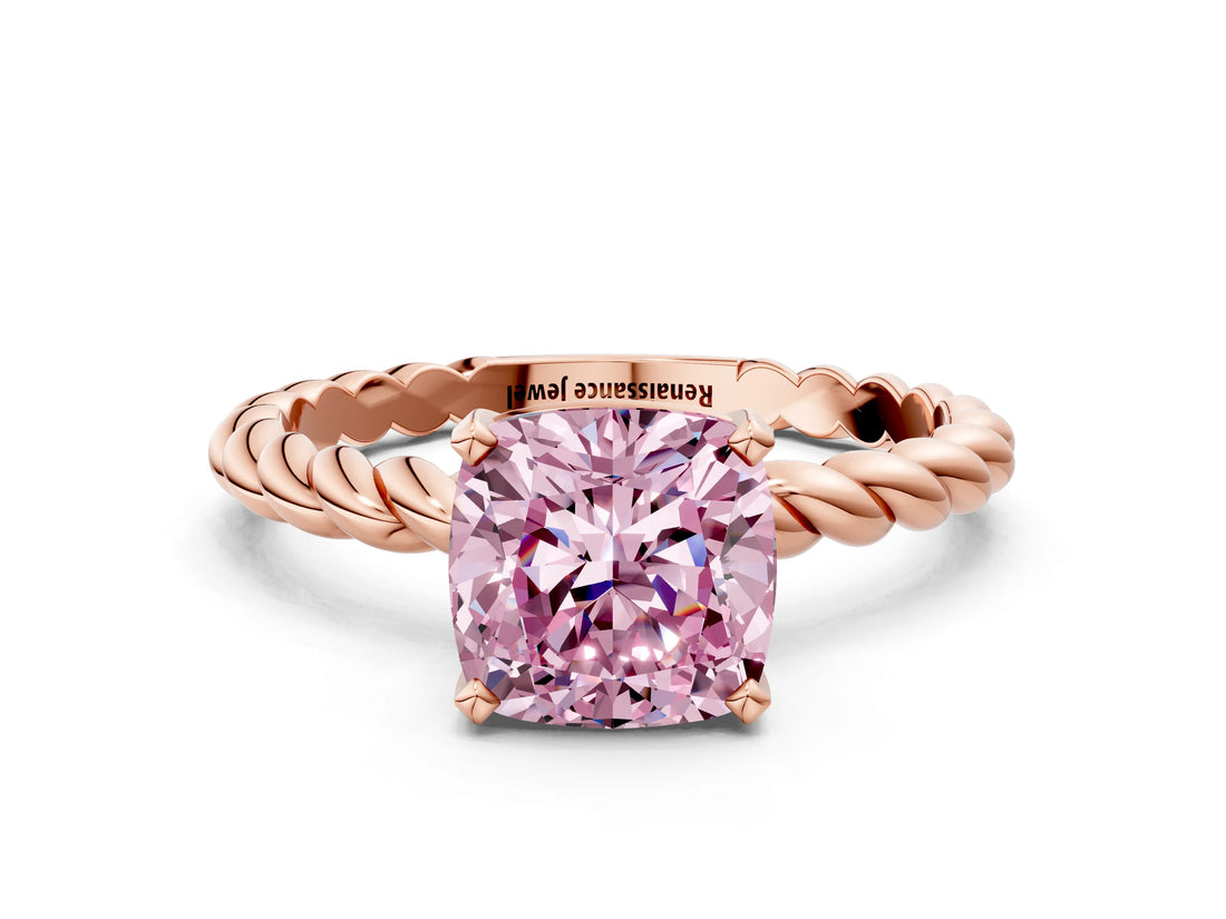 Rose gold Fancy Pink Cushion  Cut Solitaire Twisted Band with Four-Prong Setting_108
