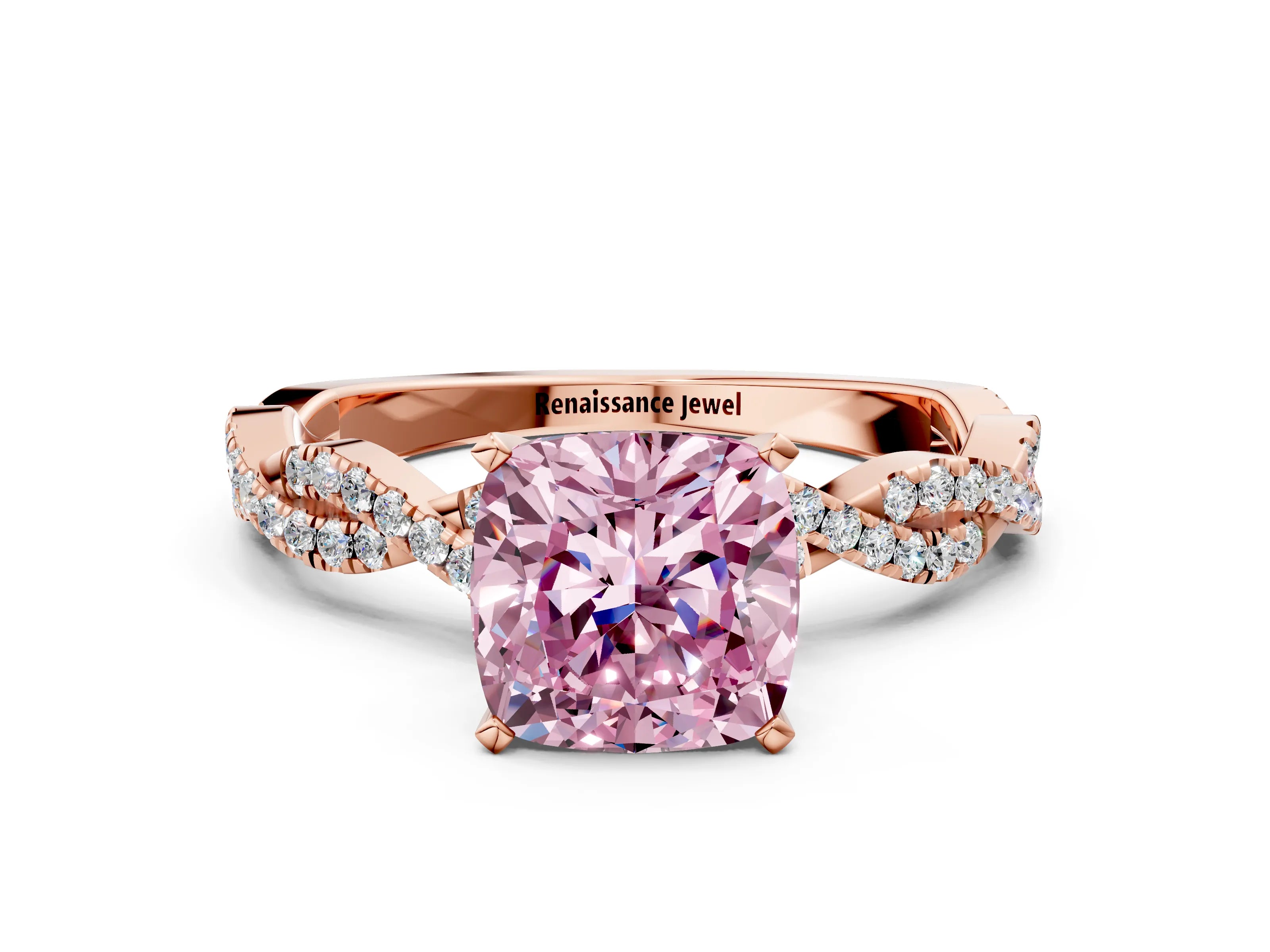 Rose gold Fancy Pink Cushion Cut Solitaire Twisted Pave Band with Four-Prong Setting_3