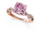 Rose gold Fancy Pink Cushion Cut Solitaire Twisted Pave Band with Four-Prong Setting_4