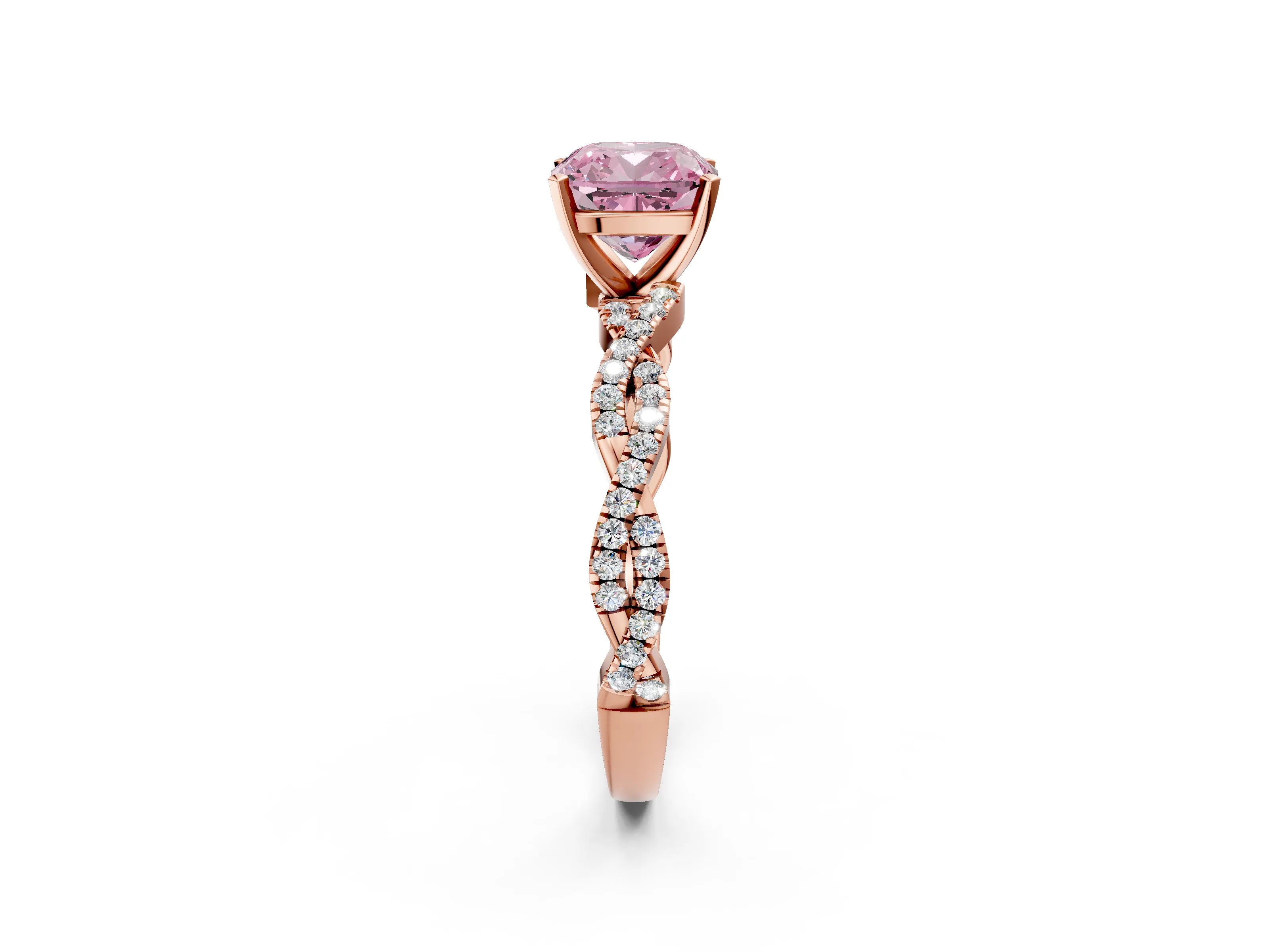 Rose gold Fancy Pink Cushion Cut Solitaire Twisted Pave Band with Four-Prong Setting_5