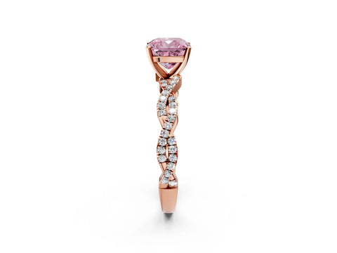 Rose gold Fancy Pink Cushion Cut Solitaire Twisted Pave Band with Four-Prong Setting_5