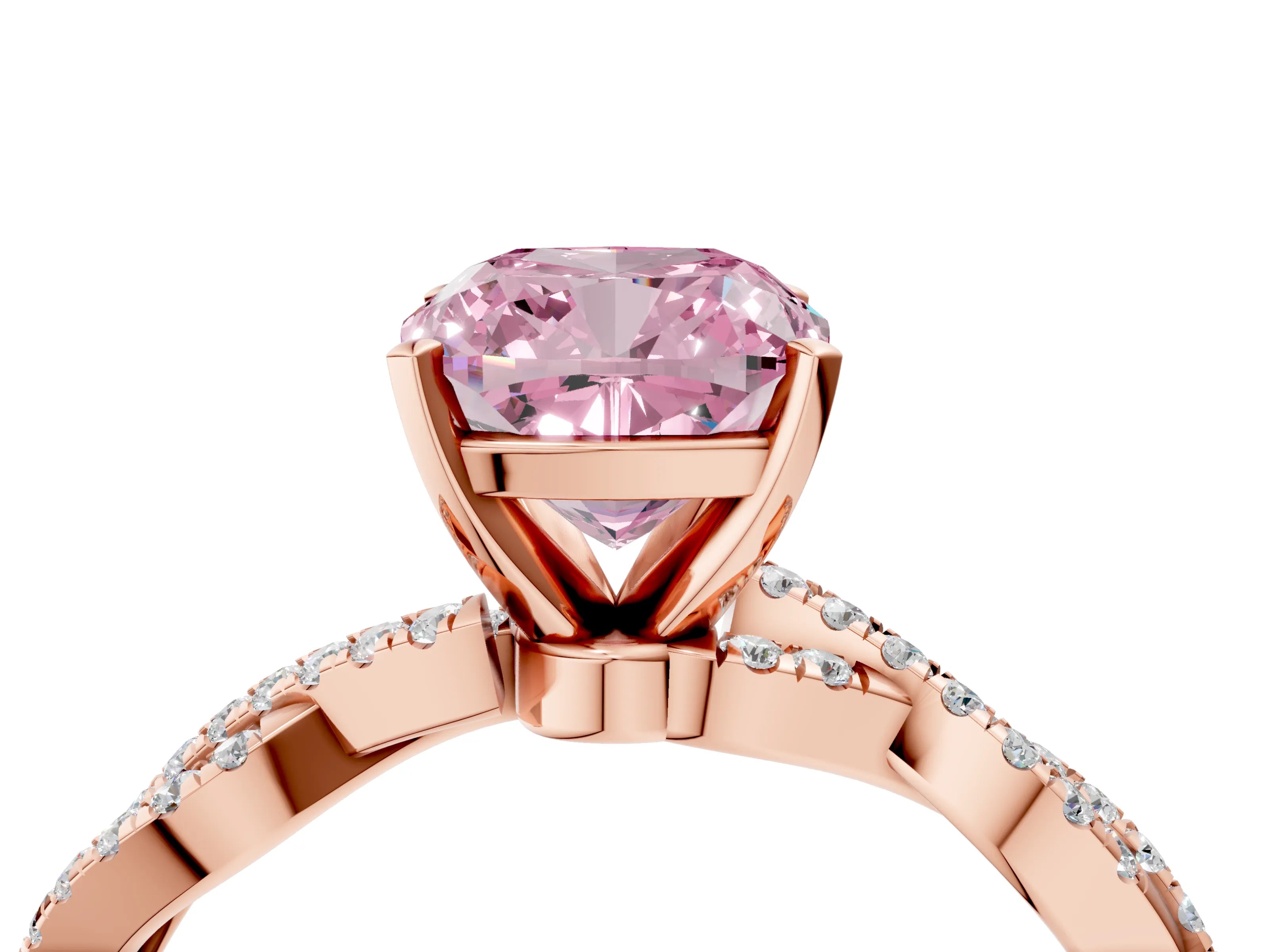 Rose gold Fancy Pink Cushion Cut Solitaire Twisted Pave Band with Four-Prong Setting_7