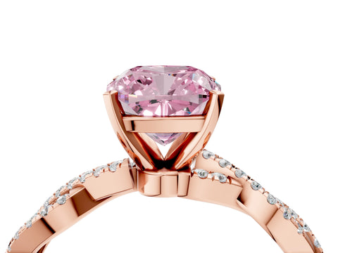 Rose gold Fancy Pink Cushion Cut Solitaire Twisted Pave Band with Four-Prong Setting_7