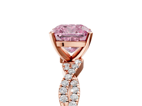 Rose gold Fancy Pink Cushion Cut Solitaire Twisted Pave Band with Four-Prong Setting_8