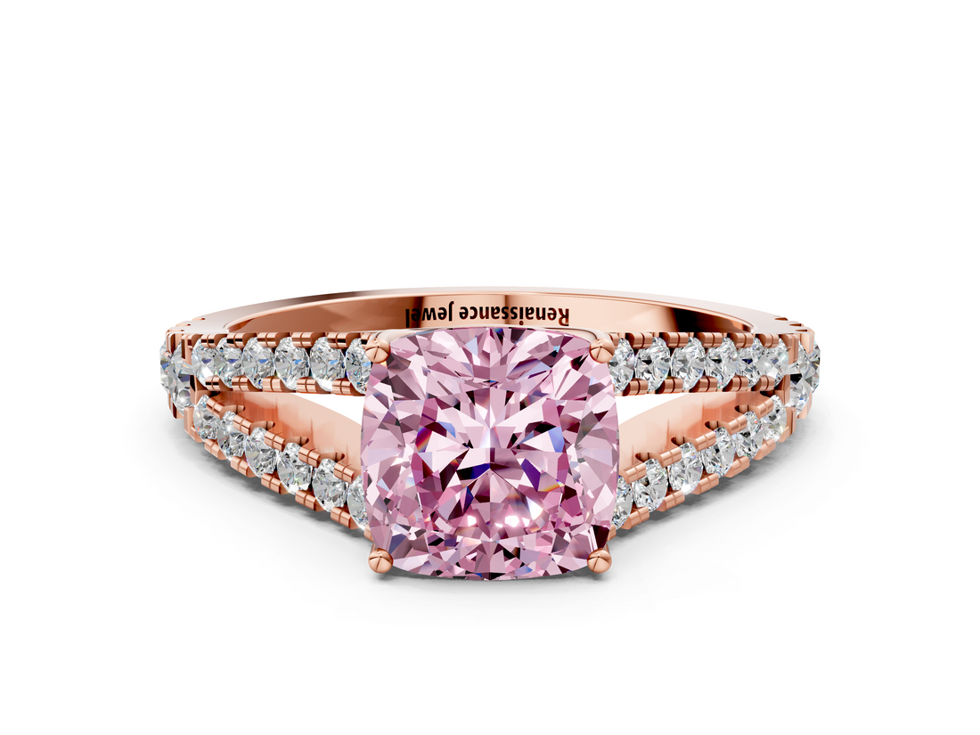 Rose gold Fancy Pink Cushion  Cut Split Shank Pave Diamond Engagement Ring with Four-Prong Setting_24
