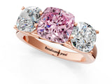 Rose gold Fancy Pink Cushion Cut Three-Stone Diamond Ring with Prong Setting on a Classic Band_13