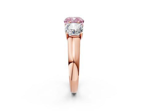 Rose gold Fancy Pink Cushion Cut Three-Stone Diamond Ring with Prong Setting on a Classic Band_2