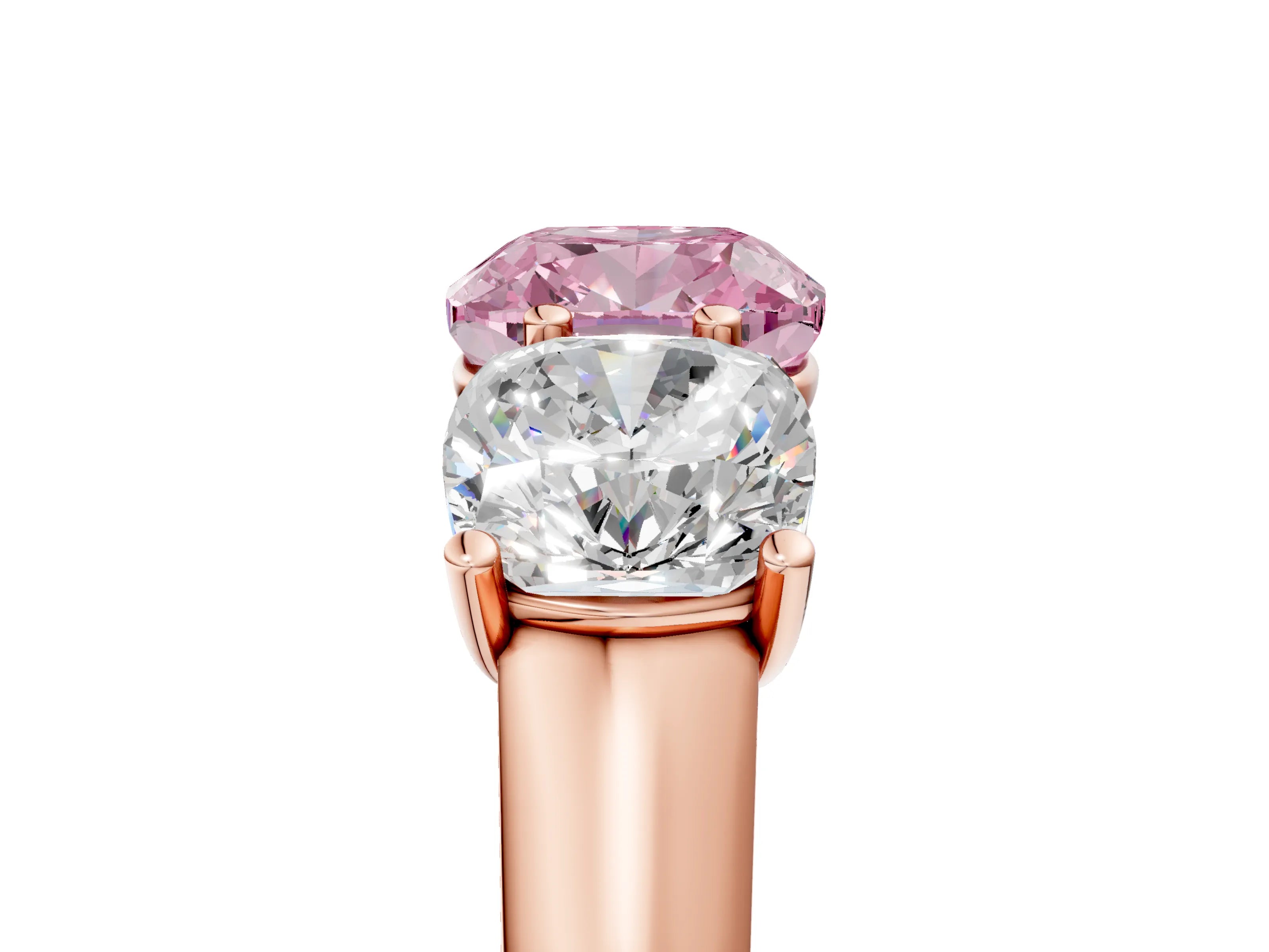 Rose gold Fancy Pink Cushion Cut Three-Stone Diamond Ring with Prong Setting on a Classic Band_5