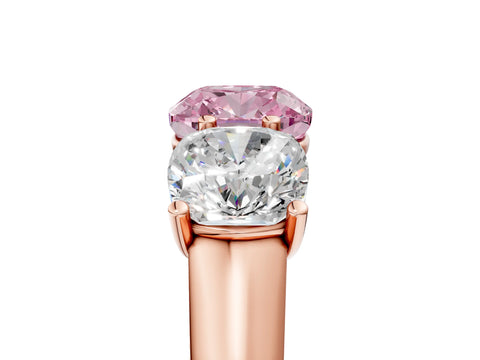 Rose gold Fancy Pink Cushion Cut Three-Stone Diamond Ring with Prong Setting on a Classic Band_5