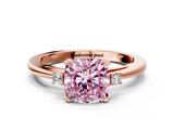 Rose gold Fancy Pink Cushion  Cut Three-Stone Solitaire Ring with Round Accent Diamonds and Four-Prong Setting_20