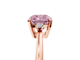 Rose gold Fancy Pink Cushion  Cut Three-Stone Solitaire Ring with Round Accent Diamonds and Four-Prong Setting_25