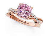 Rose gold Fancy Pink Cushion  Cut Twist Band Solitaire Diamond Ring with Pavé Setting_4