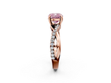 Rose gold Fancy Pink Cushion  Cut Twist Band Solitaire Diamond Ring with Pavé Setting_5