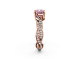 Rose gold Fancy Pink Cushion  Cut Twisted Pavé Band Solitaire Ring with Four-Prong Setting_57