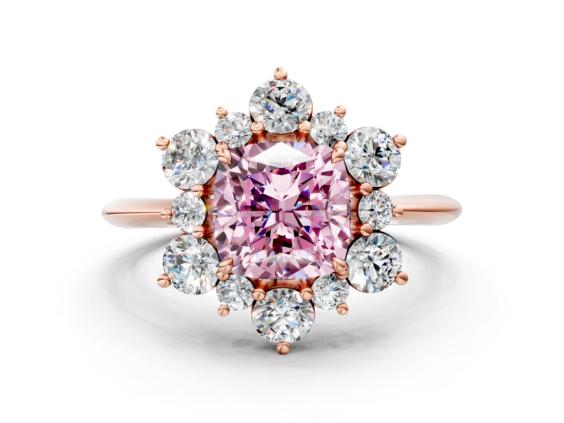 Rose gold Fancy Pink Cushion  Diamond Cluster Halo Ring with Solitaire Band and Four-Prong Setting_20
