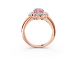 Rose gold Fancy Pink Cushion  Diamond Cluster Halo Ring with Solitaire Band and Four-Prong Setting_23