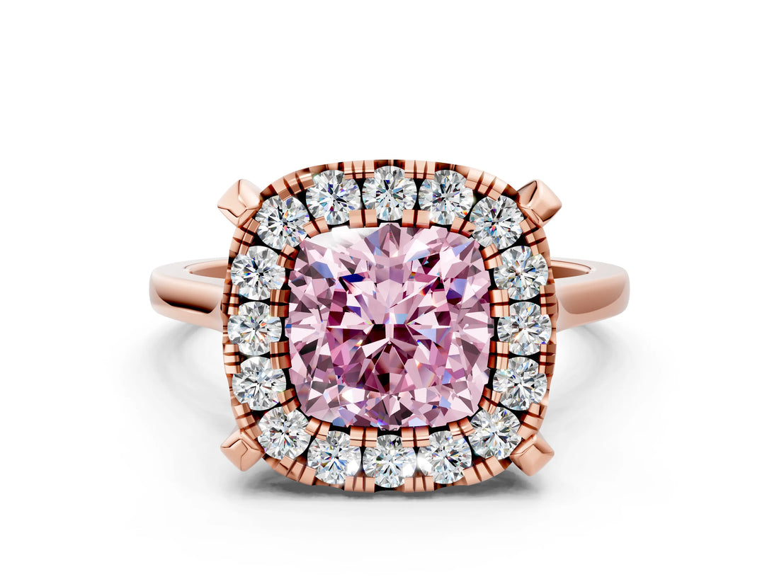 Rose gold Fancy Pink Cushion  Diamond Cluster Halo Solitaire with Four-Prong Setting_74