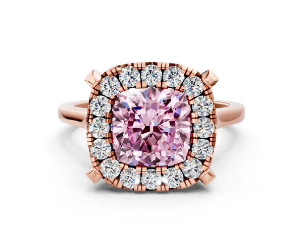 Rose gold Fancy Pink Cushion  Diamond Cluster Halo Solitaire with Four-Prong Setting
