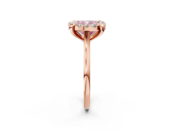 Rose gold Fancy Pink Cushion  Diamond Cluster Halo Solitaire with Four-Prong Setting
