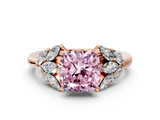 Rose gold Fancy Pink Cushion  Diamond Cluster Leaf Design Ring with Prong Setting_68