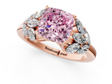 Rose gold Fancy Pink Cushion  Diamond Cluster Leaf Design Ring with Prong Setting_69