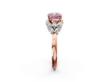Rose gold Fancy Pink Cushion  Diamond Cluster Leaf Design Ring with Prong Setting_70