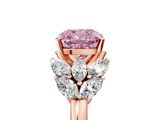Rose gold Fancy Pink Cushion  Diamond Cluster Leaf Design Ring with Prong Setting_73