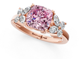 Rose gold Fancy Pink Cushion  Diamond Floral Cluster Ring with Solitaire Band and Prong Setting_69