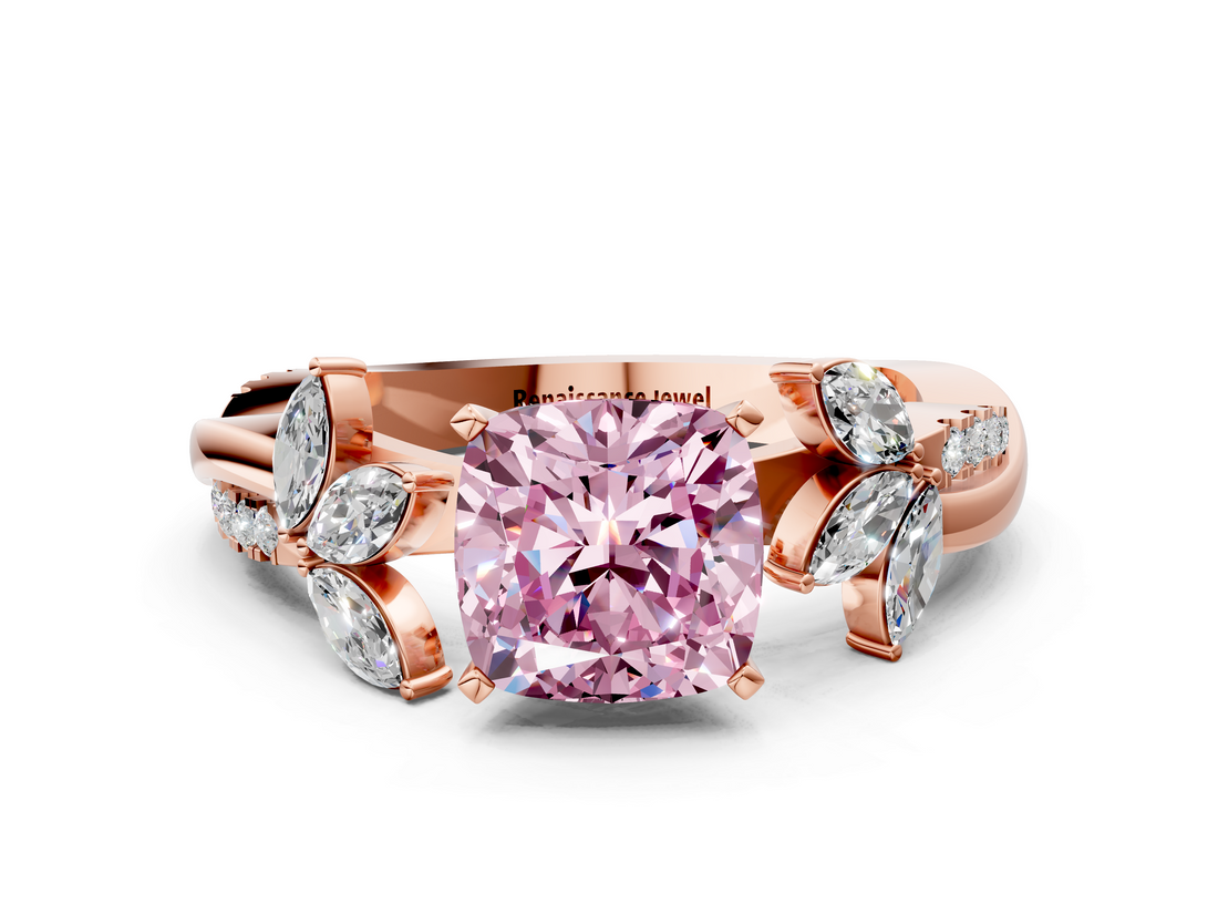 Rose gold Fancy Pink Cushion  Diamond Floral Vine Solitaire Engagement Ring_3