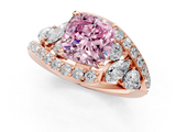 Rose gold Fancy Pink Cushion  Diamond Halo Ring with Marquise and Pavé Band in Prong Setting_69