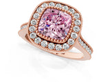 Rose gold Fancy Pink Cushion  Diamond Halo Ring with Milgrain Frame and Pavé Band_61