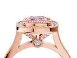 Rose gold Fancy Pink Cushion  Diamond Halo Ring with Milgrain Frame and Pavé Band_64