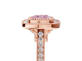 Rose gold Fancy Pink Cushion  Diamond Halo Ring with Milgrain Frame and Pavé Band_65