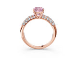 Rose gold Fancy Pink Cushion  Diamond Pavé Band Solitaire Ring with Four-Prong Setting_53