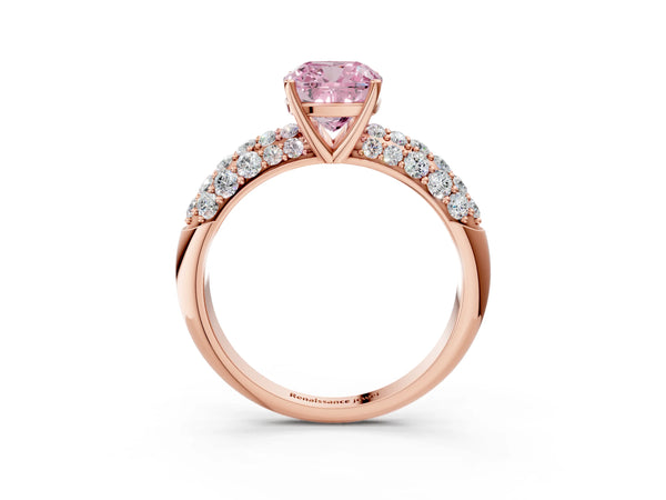 Rose gold Fancy Pink Cushion  Diamond Pavé Band Solitaire Ring with Four-Prong Setting