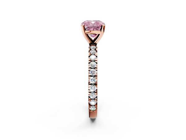 Rose gold Fancy Pink Cushion  Diamond Pavé Band Solitaire with Four-Prong Setting