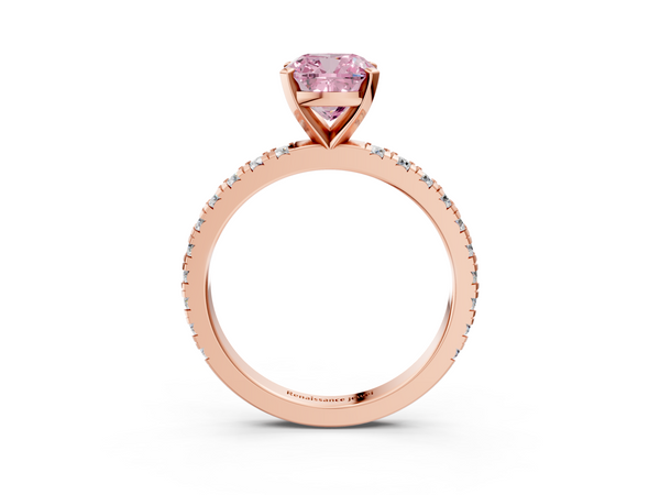 Rose gold Fancy Pink Cushion  Diamond Pavé Band Solitaire with Four-Prong Setting