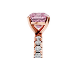 Rose gold Fancy Pink Cushion  Diamond Pavé Band Solitaire with Four-Prong Setting_189