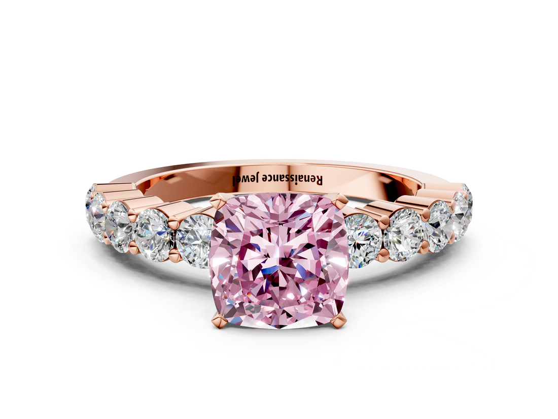 Rose gold Fancy Pink Cushion  Diamond Pavé Band Solitaire with Four-Prong Setting_3