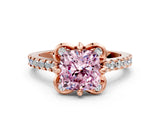 Rose gold Fancy Pink Cushion  Diamond Pave Band with Floral Prong Setting_27