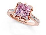 Rose gold Fancy Pink Cushion  Diamond Pave Band with Floral Prong Setting_28