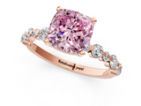 Rose gold Fancy Pink Cushion  Diamond Prong Set Engagement Ring with Pave Band_205