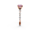 Rose gold Fancy Pink Cushion  Diamond Prong Set Engagement Ring with Pave Band_206