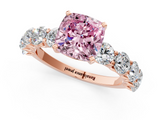 Rose gold Fancy Pink Cushion  Diamond Prong Setting with Side Stones on a Pave Band_132