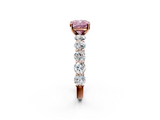 Rose gold Fancy Pink Cushion  Diamond Prong Setting with Side Stones on a Pave Band_133