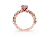 Rose gold Fancy Pink Cushion  Diamond Prong Setting with Side Stones on a Pave Band_134