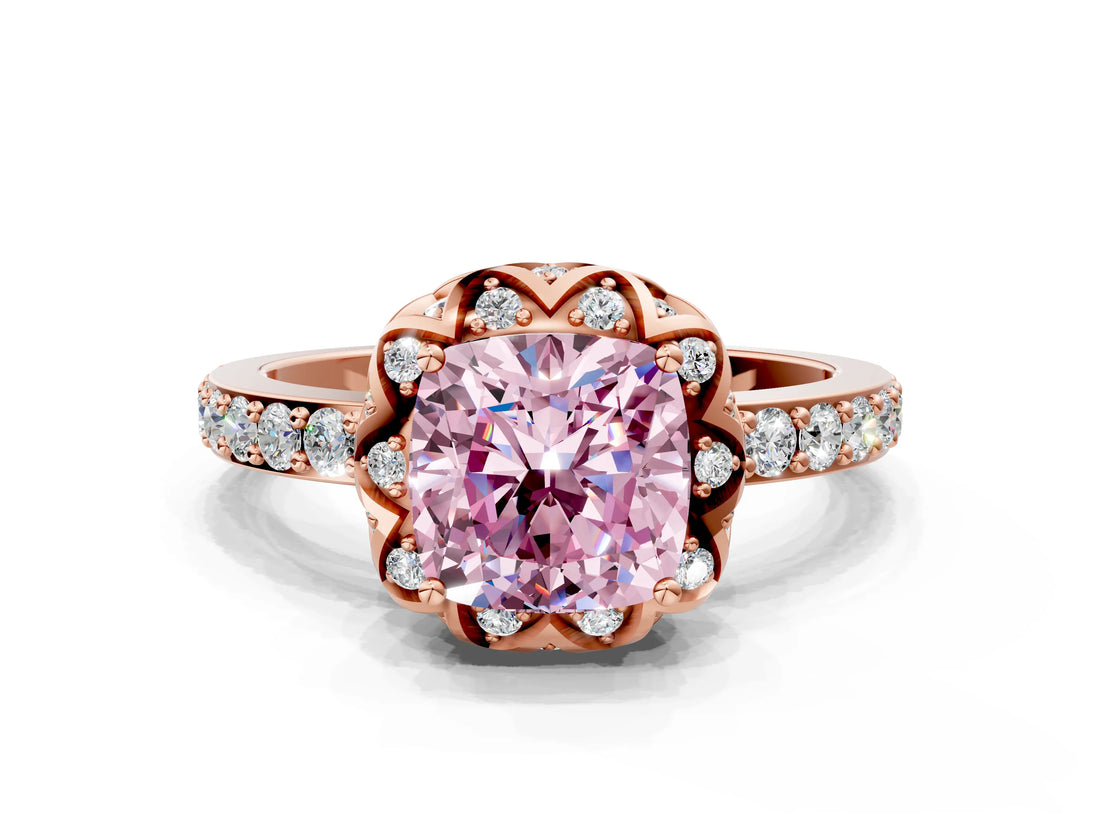 Rose gold Fancy Pink Cushion  Diamond Solitaire Ring with Shared Prong Pavé Band_53