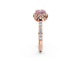 Rose gold Fancy Pink Cushion  Diamond Solitaire Ring with Shared Prong Pavé Band_55